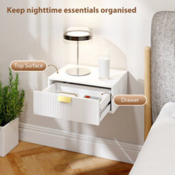 Homcom Floating Nightstands Set Of 2 Bedside Tables W/ Wave Drawer White - thumbnail 5