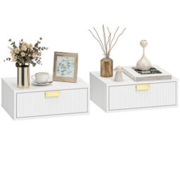 Homcom Floating Nightstands Set Of 2 Bedside Tables W/ Wave Drawer White - thumbnail 2