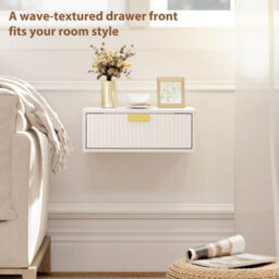 Homcom Floating Nightstands Set Of 2 Bedside Tables W/ Wave Drawer White - thumbnail 7