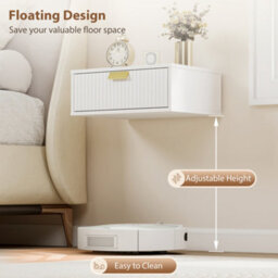 Homcom Floating Nightstands Set Of 2 Bedside Tables W/ Wave Drawer White - thumbnail 4