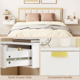 Homcom Floating Nightstands Set Of 2 Bedside Tables W/ Wave Drawer White - thumbnail 8