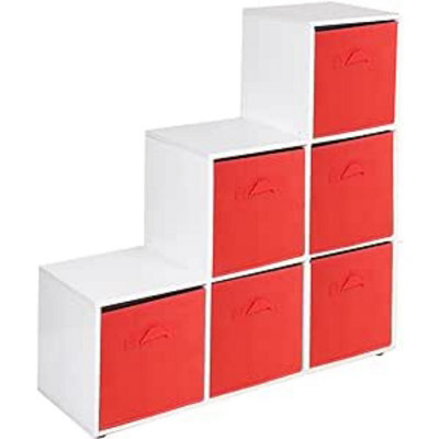 Urbn-Living Urbnliving 91Cm Height 6 Cube Step White Storage Bookcase Unit Shelf Red Drawers Baskets - image 1