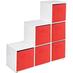 Urbn-Living Urbnliving 91Cm Height 6 Cube Step White Storage Bookcase Unit Shelf Red Drawers Baskets