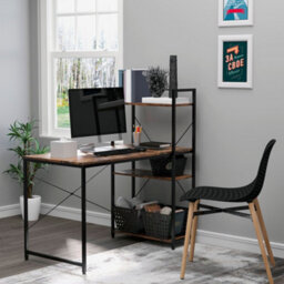 Wyld Haus Ledo 120Cm Rustic Brown And Black Reversible Industrial Desk With Side Shelving - thumbnail 3