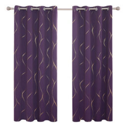 Deconovo Eyelet Blackout Curtains, Gold Wave Foil Printed Curtains For Living Room, W46 X L90 Inch, Purple Crape, One Pair - thumbnail 1