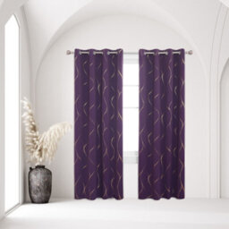 Deconovo Eyelet Blackout Curtains, Gold Wave Foil Printed Curtains For Living Room, W46 X L90 Inch, Purple Crape, One Pair - thumbnail 3