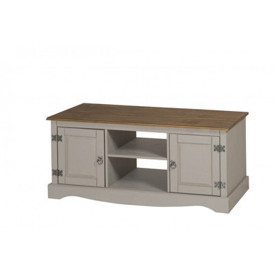 Mercers Furniture Corona Grey Wax 2 Door Media Unit 1 Shelf Tv Cabinet Solid Pine With Mexican Styling - image 1