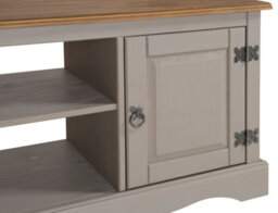 Mercers Furniture Corona Grey Wax 2 Door Media Unit 1 Shelf Tv Cabinet Solid Pine With Mexican Styling - thumbnail 4