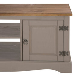 Mercers Furniture Corona Grey Wax 2 Door Media Unit 1 Shelf Tv Cabinet Solid Pine With Mexican Styling - thumbnail 5