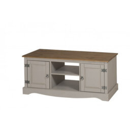 Mercers Furniture Corona Grey Wax 2 Door Media Unit 1 Shelf Tv Cabinet Solid Pine With Mexican Styling