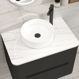 Royal Bathrooms Venice 700mm Matt Nocturne Black Wall Mounted Bathroom Countertop Vanity Unit 2 Drawer With Art Basin - thumbnail 6