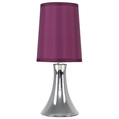 Valuelights Small Modern Chrome Touch Table Lamp With Purple Fabric Shade - Includes 5W Led Dimmable Candle Bulb 3000K Warm White - image 1