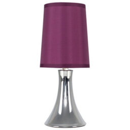 Valuelights Small Modern Chrome Touch Table Lamp With Purple Fabric Shade - Includes 5W Led Dimmable Candle Bulb 3000K Warm White
