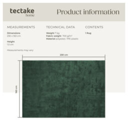 Tectake Rug Zonelle Short Pile And Ultra-Soft Carpet In Rectangular Or Round Design 160 X 230 Cm - Green - thumbnail 6