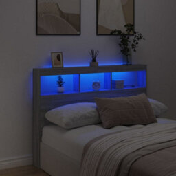 Berkfield Headboard Cabinet With Led Grey Sonoma 140X17X102 Cm - thumbnail 4