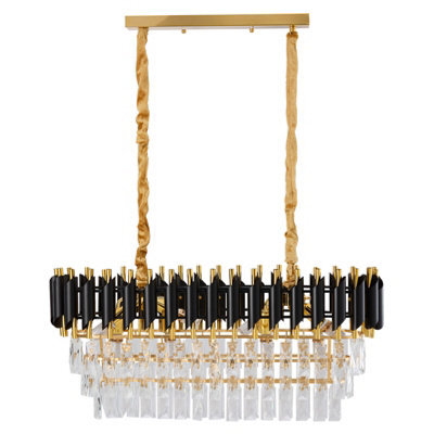 Living And Home Modern Rectangular Crystal Chandelier, Luxury Oval Dining Room Chandelier, Black Gold Crystal Ceiling Lamp - image 1
