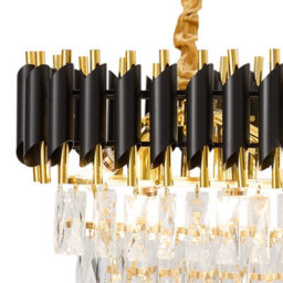Living And Home Modern Rectangular Crystal Chandelier, Luxury Oval Dining Room Chandelier, Black Gold Crystal Ceiling Lamp - thumbnail 6