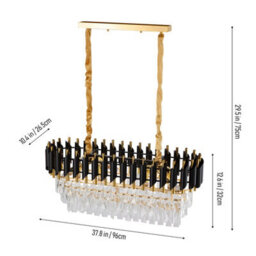 Living And Home Modern Rectangular Crystal Chandelier, Luxury Oval Dining Room Chandelier, Black Gold Crystal Ceiling Lamp - thumbnail 8