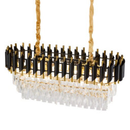 Living And Home Modern Rectangular Crystal Chandelier, Luxury Oval Dining Room Chandelier, Black Gold Crystal Ceiling Lamp - thumbnail 5