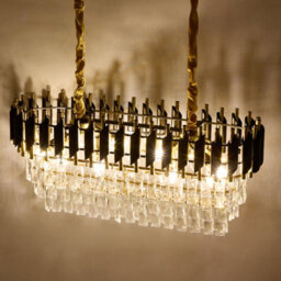 Living And Home Modern Rectangular Crystal Chandelier, Luxury Oval Dining Room Chandelier, Black Gold Crystal Ceiling Lamp - thumbnail 2