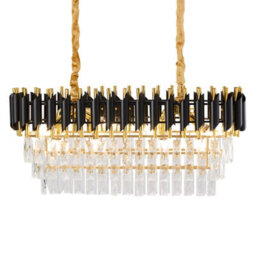 Living And Home Modern Rectangular Crystal Chandelier, Luxury Oval Dining Room Chandelier, Black Gold Crystal Ceiling Lamp - thumbnail 4