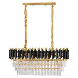 Living And Home Modern Rectangular Crystal Chandelier, Luxury Oval Dining Room Chandelier, Black Gold Crystal Ceiling Lamp