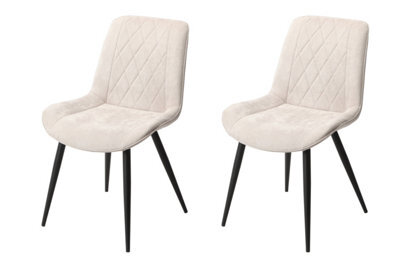 Core Products Pair Of Natural Colour Aspen Diamond Stitch Fabric Dining Chairs, Black Tapered Legs - image 1