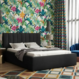 Modern Bedroom Bed Frame With Storage 160X200 Hdf And Laminated Board Metal Slatted Base 180X223X93Cm Black