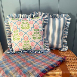 rucomfy Beanbags Rucomfy Linen Look 45X45Cm Cushion - Frilled Edge Floral Stripe Throw Pillow - thumbnail 1