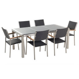 Beliani Garden Dining Set 6 Seater Grosseto Triple Plate Granite Polished Grey/ Black - thumbnail 1