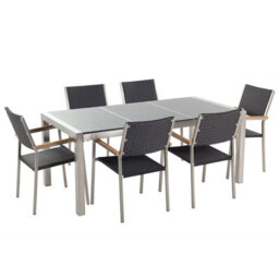Beliani Garden Dining Set 6 Seater Grosseto Triple Plate Granite Polished Grey/ Black - thumbnail 4