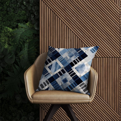 Warren Reed Designer Checkered Square Black And Blue Outdoor Cushion 60Cm X 60Cm
