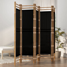 Berkfield Classic Folding 5-Panel Room Divider 200 Cm Bamboo And Canvas - thumbnail 2
