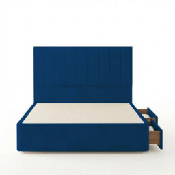"Adore Designs Portland Plush Velvet Divan Bed, 50"" Headboard - 5Ft Kingsize - Blue - 2 Drawers Same Side" - thumbnail 2
