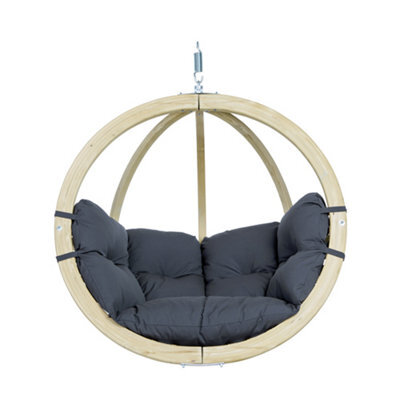 Amazonas Globo Wooden Hanging Egg Chair - Premium Garden Swing Seat (Anthracite) - image 1