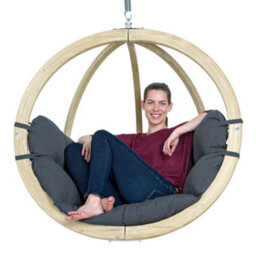 Amazonas Globo Wooden Hanging Egg Chair - Premium Garden Swing Seat (Anthracite) - thumbnail 6