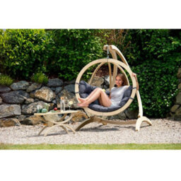 Amazonas Globo Wooden Hanging Egg Chair - Premium Garden Swing Seat (Anthracite) - thumbnail 2