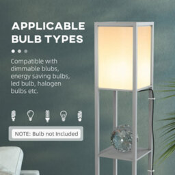 Homcom Shelf Floor Lamp With Dual Light, For Living Room, Bedroom, Grey - thumbnail 6