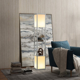 Homcom Shelf Floor Lamp With Dual Light, For Living Room, Bedroom, Grey