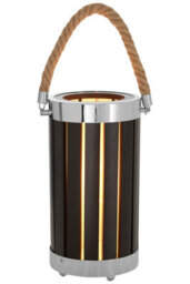 Orsina Black Cylindrical Table Lamp With Silver Metal Trim, Vertical Slatted Lamp With Bands, Luxe Decorative Lamp - thumbnail 3
