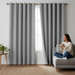 Moonlight Bedding Blackout Polyester Curtain Thermal Natural Light Grey Curtains With Eyelet Header (Pair) 90X108Inch (228X274Cm) - thumbnail 1