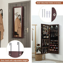 Costway 2 In 1 Mirror Jewelry Cabinet Wall Mounted/door Hanging Jewelry Armoire W/ Storage Drawers - thumbnail 8