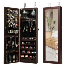 Costway 2 In 1 Mirror Jewelry Cabinet Wall Mounted/door Hanging Jewelry Armoire W/ Storage Drawers - thumbnail 1