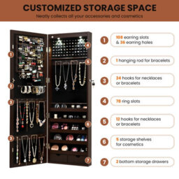 Costway 2 In 1 Mirror Jewelry Cabinet Wall Mounted/door Hanging Jewelry Armoire W/ Storage Drawers - thumbnail 5
