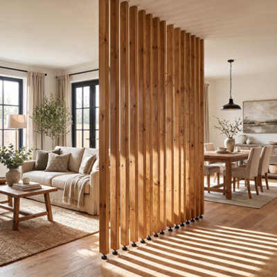 110Cm (11 Slats) 220Cm High Slatted Room Divider / Solid Wood Floor To Ceiling / Timber Partition - image 1