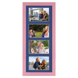 AK Frames 50X20Cm Pastel Pink Modern Multi Photo Frame With Blue Mount - Holds 4 Apertures (4X) 6X4 Photos