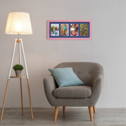 AK Frames 50X20Cm Pastel Pink Modern Multi Photo Frame With Blue Mount - Holds 4 Apertures (4X) 6X4 Photos - thumbnail 3