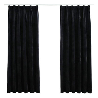 Berkfield Elegant Blackout Curtains 2 Pcs With Hooks Velvet Black 140X175 Cm