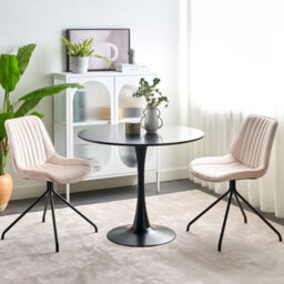 Wyld And Coco Velvetique Beige Velvet Tufted Dining Chairs Set Of 2 With Cross Steel Base - thumbnail 2