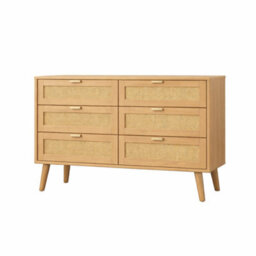 Home Treats Rattan Chest Of 6 Drawer's Pine Wooden Bedroom Storage Furniture Woodgrain Dresser - thumbnail 5